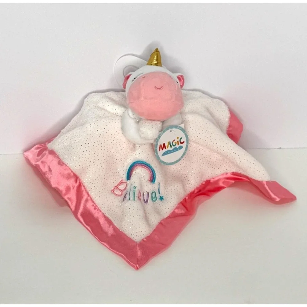 NEW Magic Years MAGIC Believe Rainbow Unicorn Pink Satin‎ Lovey
